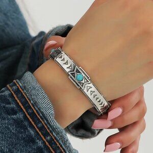 Women's, Men's, Unisex Silver Color Turquoise Bangle Bracelet